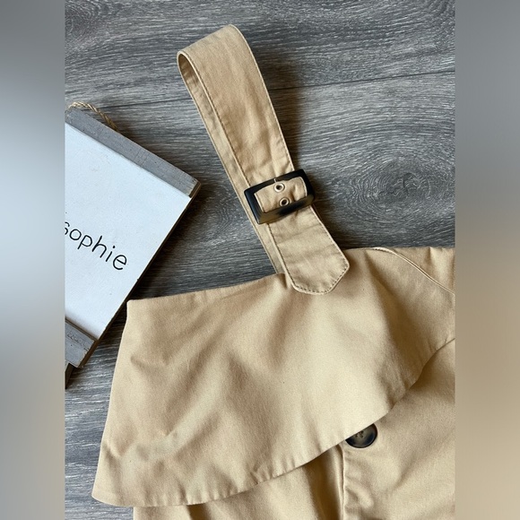 Anthropologie Eva Franco khakiTrench Buttoned Blouse with Straps Petite crop 20W - Picture 6 of 12